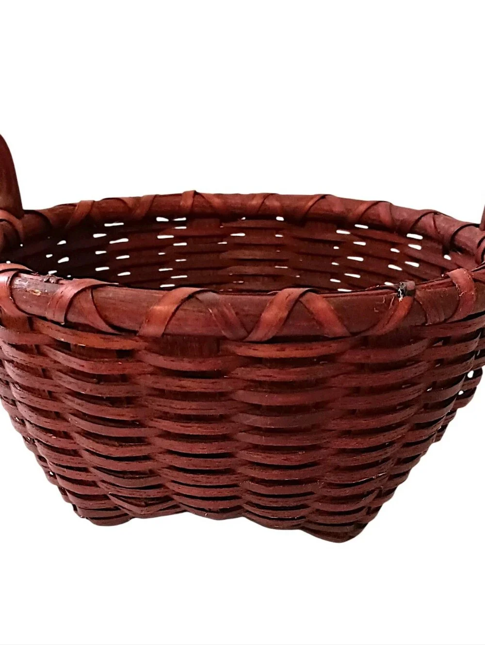 Basketville Handmade Basket Handles Rustic Primitive‎ Woven Reed Slats Vintage